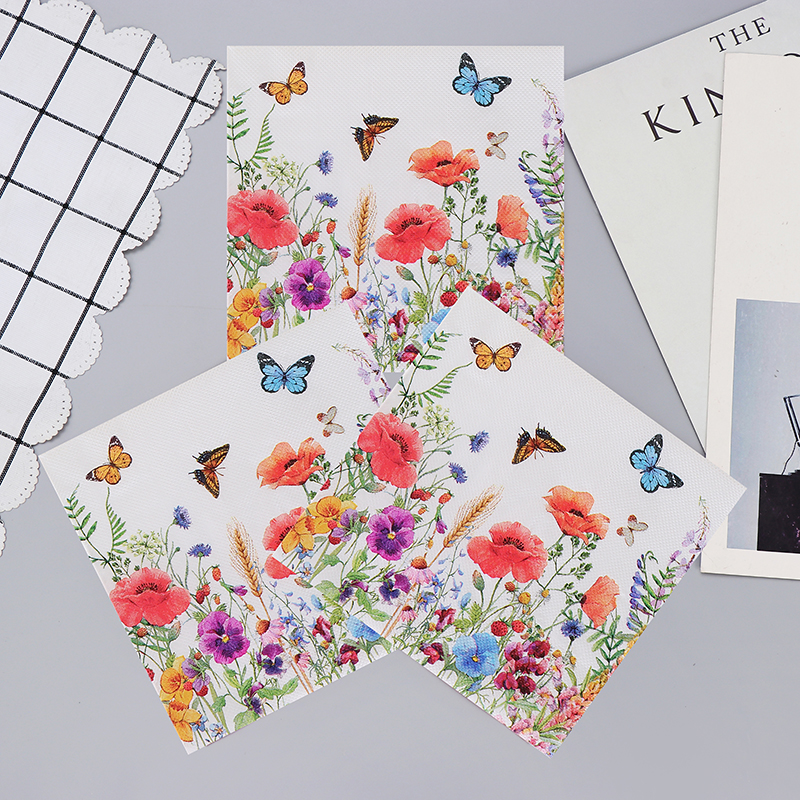새로운 꽃 다채로운 냅킨 인쇄 종이 Placemats 레스토랑 호텔 파티 순수 목재 펄프 종이 도매 20pcs/pac 2-Ply 33*33