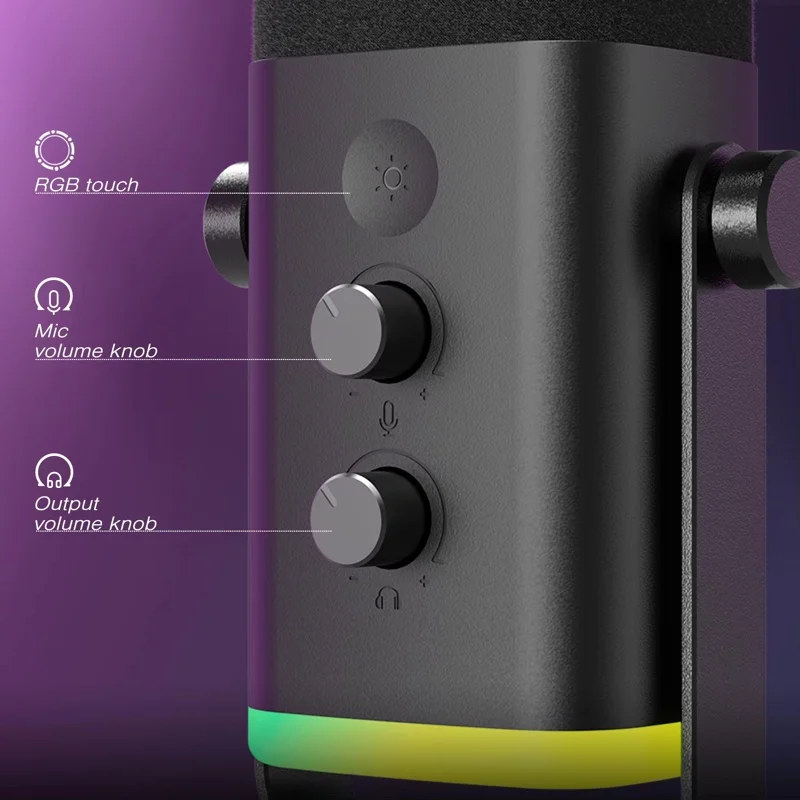 Microfono dinamico FIFINE USB/XLR con pulsante Touch Mute, jack per cuffie, controlli i/o, per mixer PC PS5/4, amplificatore per microfono da gioco AM8