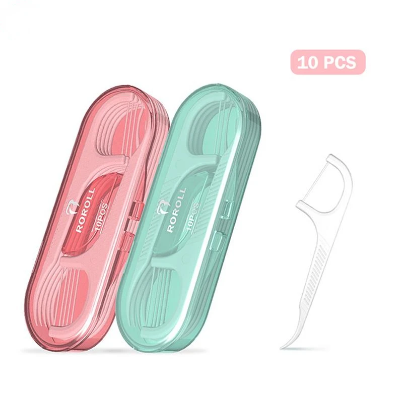 10pcs/box Dental Floss Stick Portable Box Disposable Toothpicks Interdental Brush Floss Deep Teeth Cleaning Dental Floss Random