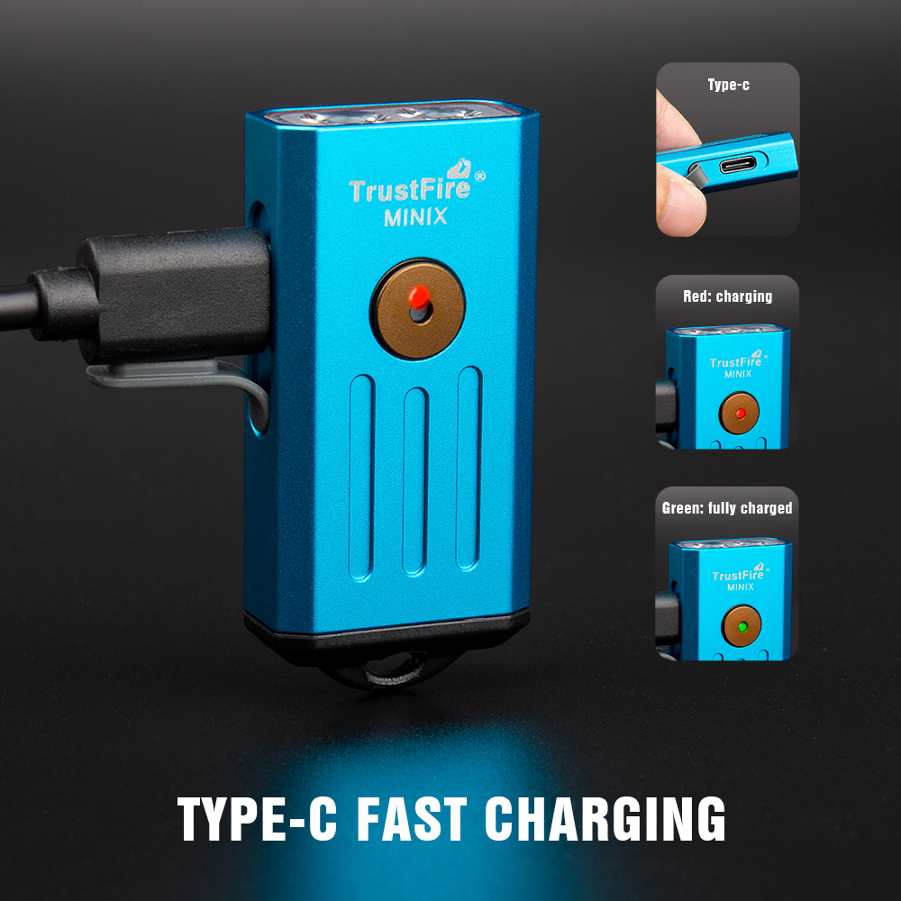 Trustfire Minix Mini EDC-Taschenlampe, Schlüsselanhänger, 320 lm, 365 nm, UV-Lampe, rotes Licht, Typ C, USB wiederaufladbar, bunt, Geschenk, 2 Modi, LED-Taschenlampe