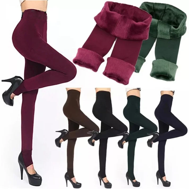Frauen Winter Leggings Warme Strumpfhosen Hohe Taille Einfarbig Samt Thermische Verdickte Samt Leggings Dehnbare Schwarz Haut Legging