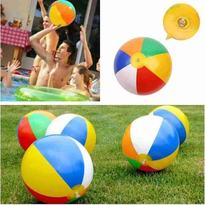ลูกบอลชายหาดเป่าลม3ชิ้นลูกบอลเป่าลมสีรุ้งของขวัญปาร์ตี้สระว่ายน้ำฤดูร้อนของเล่นพีวีซีลูกบอลชายหาดหลากสีของเล่นชายหาด