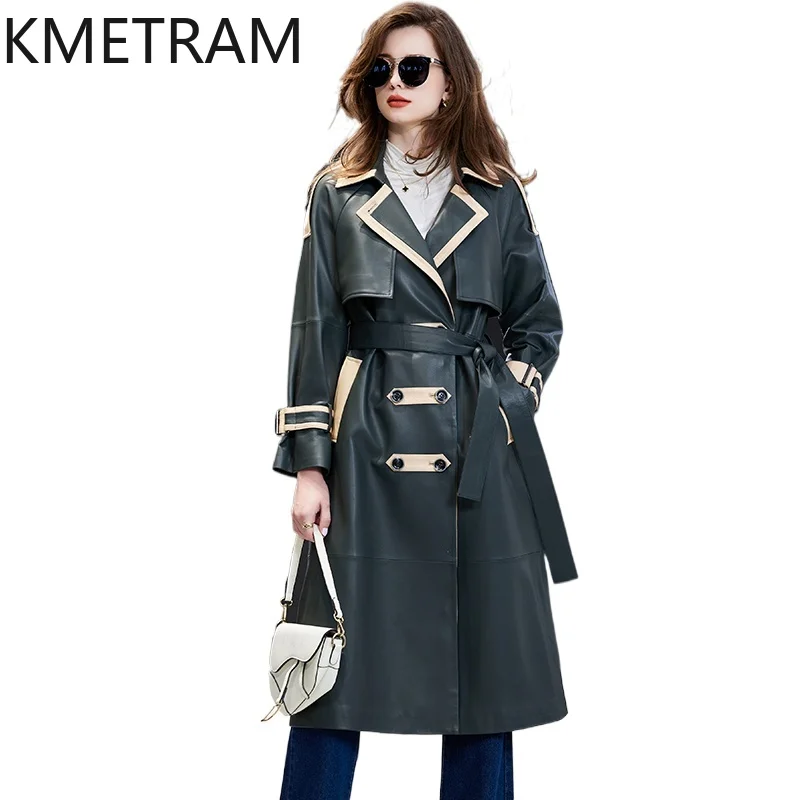 Echte Lederjacke für Damen, lange Jacken aus echtem Schaffell, luxuriöser Leder-Trenchcoat, 2023, Frühlings-Damenbekleidung, Mohamedха