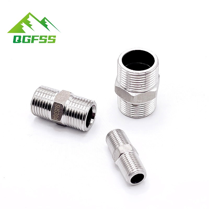 1/8 1/4 3/8 1/2 3/4 1 "rosca macho unión de boquilla hexagonal 304 conector de instalación de tubería inoxidable acoplador adaptador de rosca de aire de aceite de agua