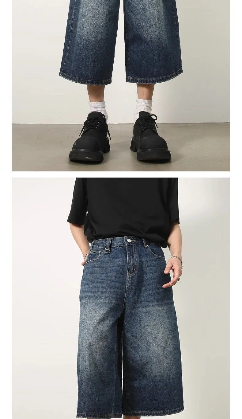 Retro Y2k Baggy ผู้หญิงผู้ชายสีดํากางเกงยีนส์ต่ําเอวสบายๆกางเกงกว้าง Frayed Denim กางเกงขาสั้นเสื้อผ้าขนาดใหญ่