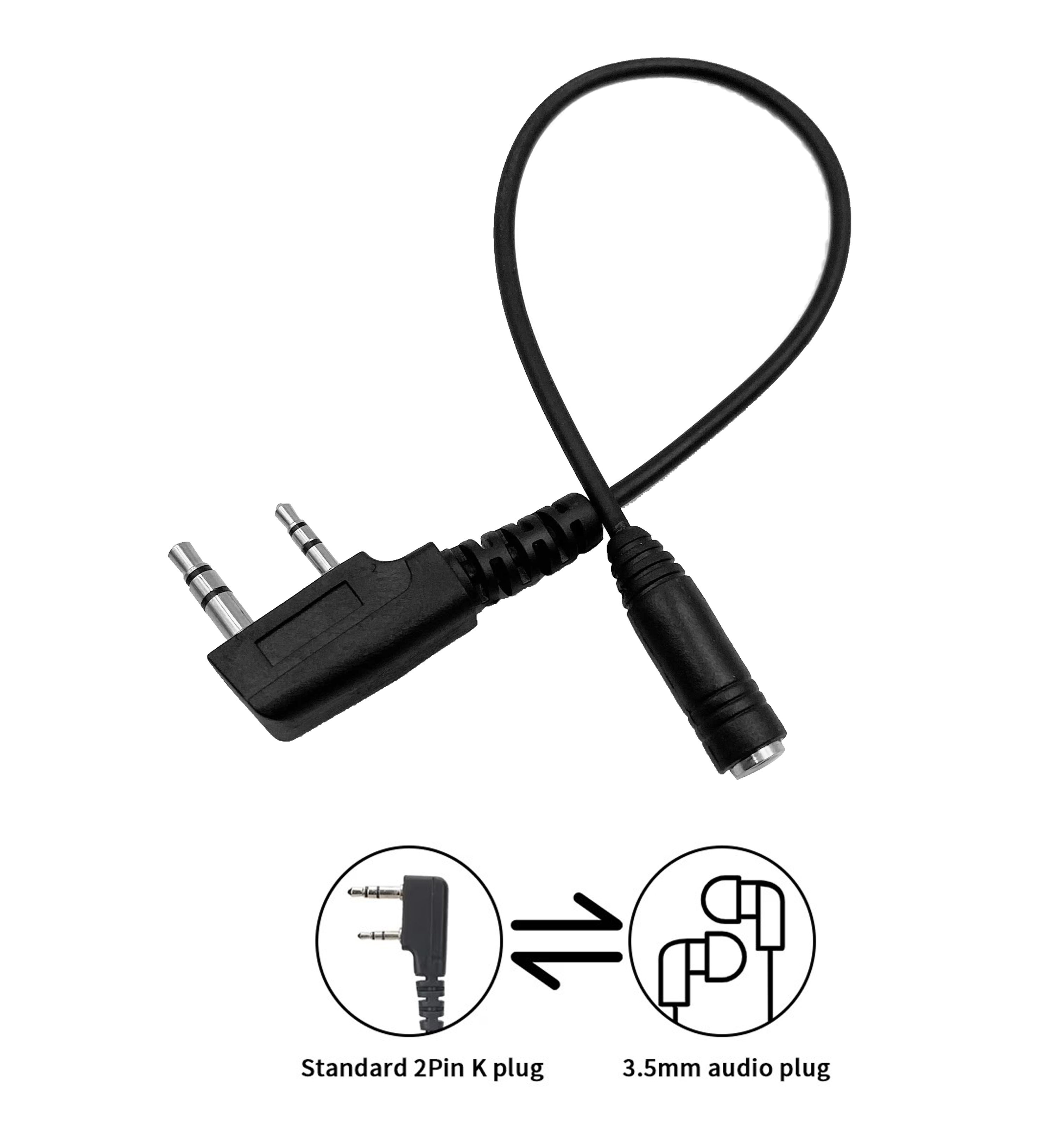 Baofeng-Walkie Talkieヘッドセットアダプター、2ピンから3.5mm、Baofeng用イヤピースケーブル、UV-5R、BF-888S、quansheng、UV-K5、uvk6ラジオ