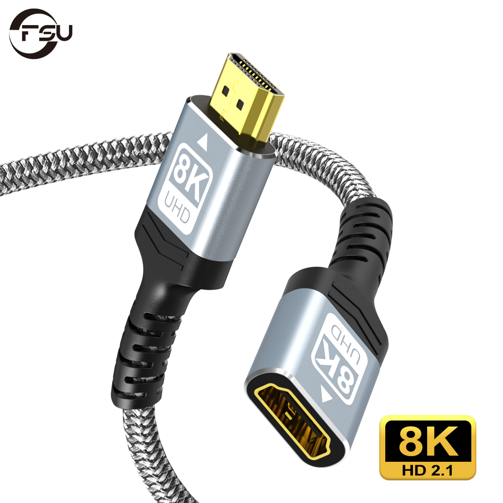 FSU 8K HDMI-совместимый удлинительный кабель, адаптер «папа-мама», 4K @ 120 Гц, 8K при 60 Гц 2,1 48 Гбит/с, совместимый с PS5, PS4, TV PC, Bluetooth-ray