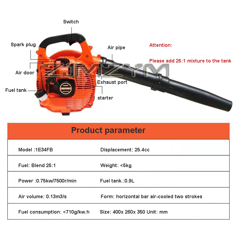Portable Gasoline Engine Two-Stroke Snow Blower Construction Site Blowing Dust, Agricultural Household Fire Extinguishing