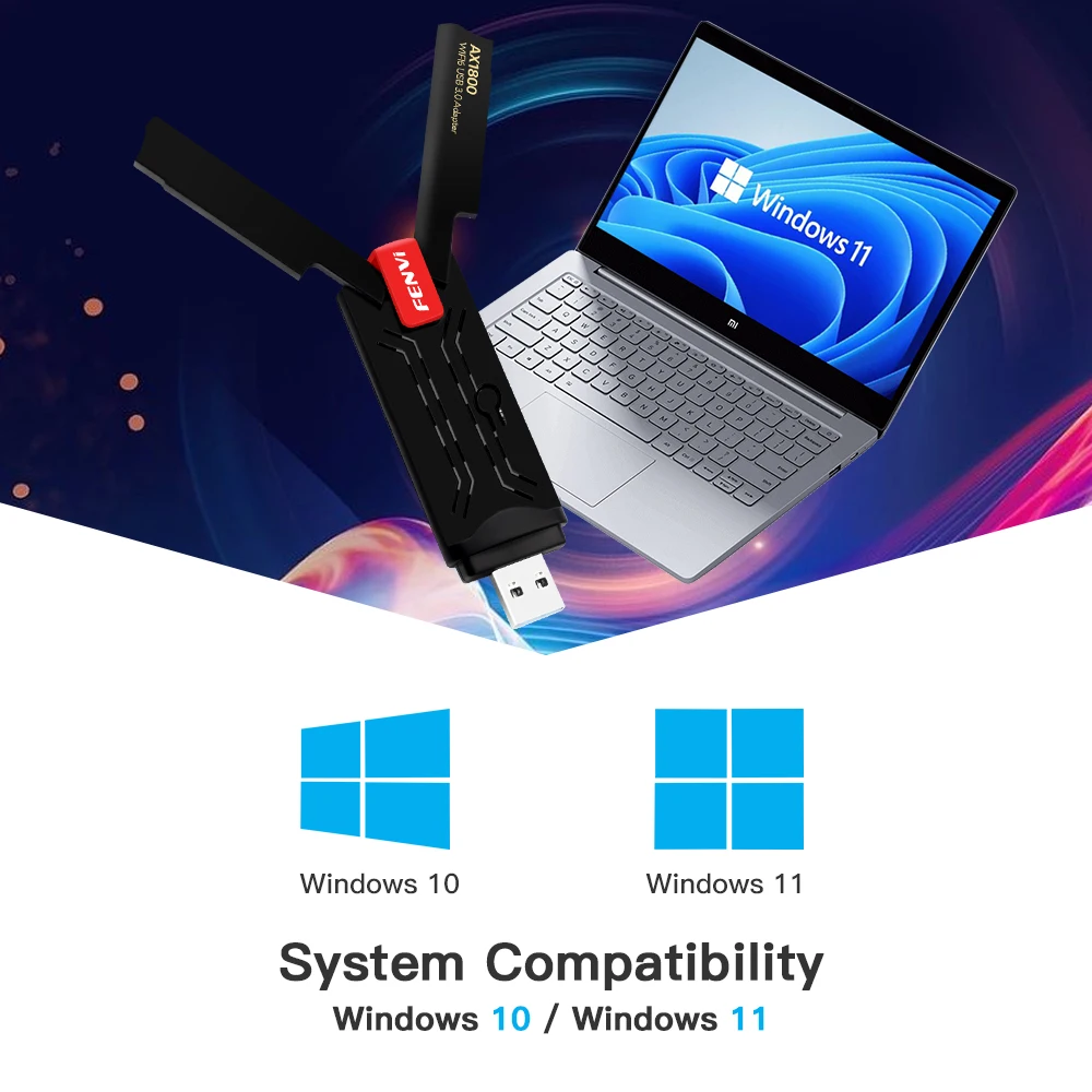 Fenvi USB WiFi 6 AX1800 USB 3.0 Adapter Dual Band 2.4G/5Ghz USB Receiver Dongle Wifi Network Card Wireless For PC Laptop Win11