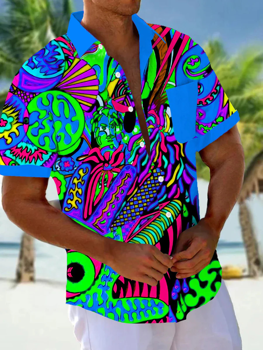Herren Kurzarmhemd Kunst Malerei Abstrakter Cartoon Print Sommer Knopfhemd Campinghemd Kurzarm Herren Freizeithemd
