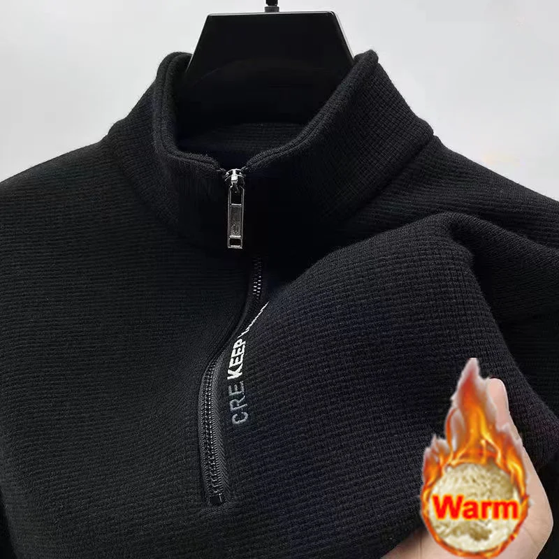 Herenkleding Coltrui Mode Heren Truien Effen Kleur Dikke Halve Rits Verdikking Trui Luxe Warme Trui