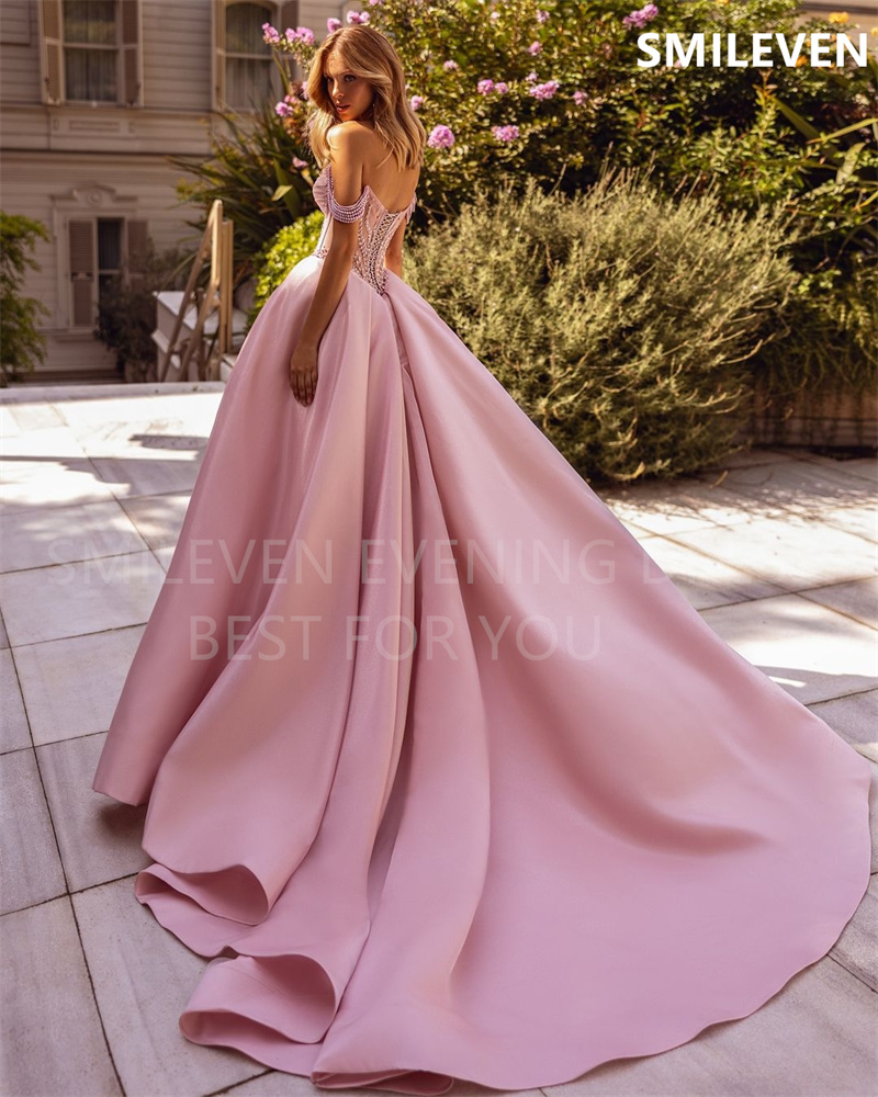 Smileven A-Linie-Abschlussballkleid in Rosa, schulterfrei, rückenfrei, Partykleider, herzförmiger Länge, formelles Abendkleid, individuell gestaltet 2024