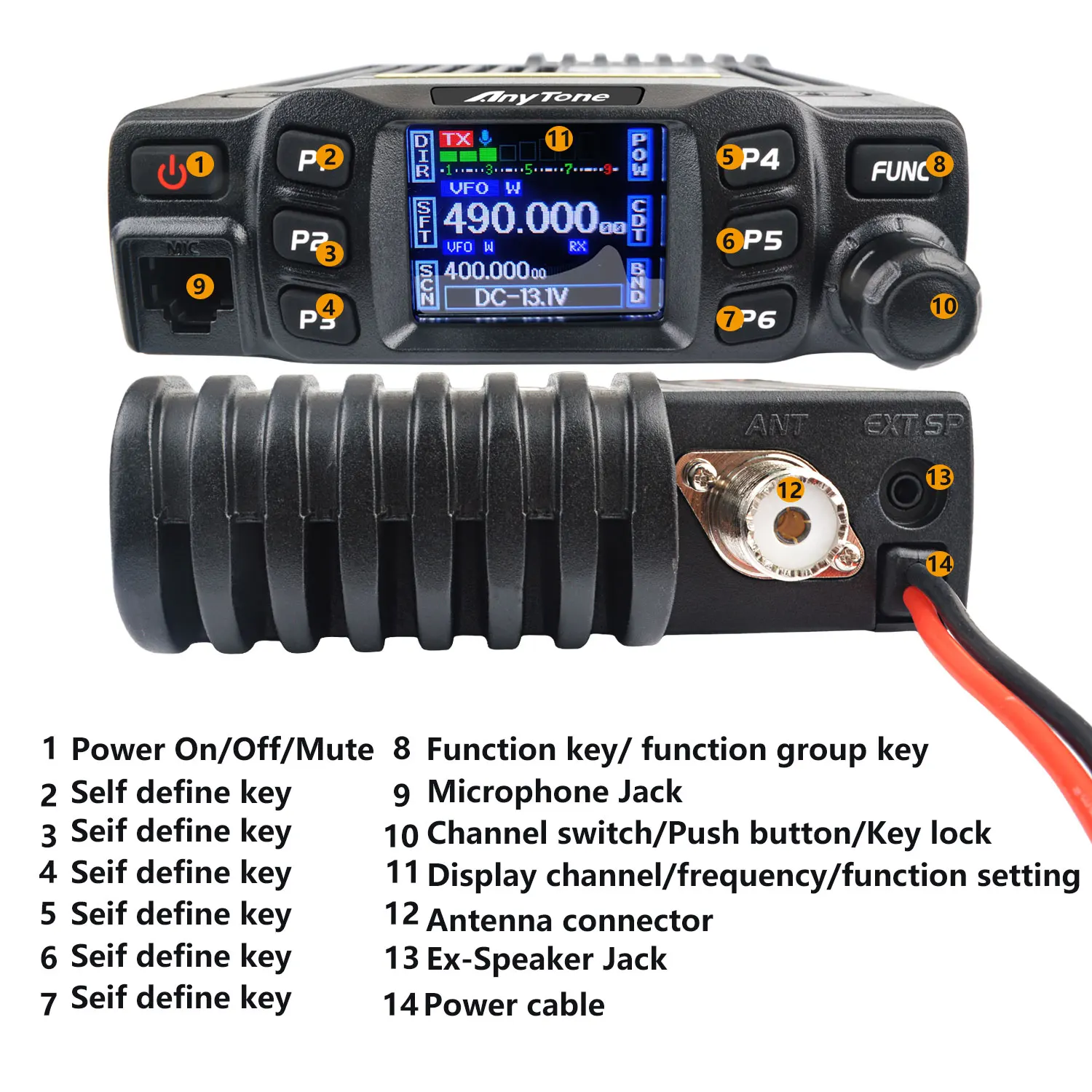 AnyTone Walkie Talkie GMRS AT-778UV AT-778UVII 136-174 & 400-490MHz 25W Dual Band VOX Analog Mobile Radio  Color Display