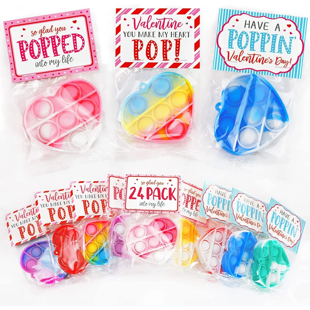 24PCS Pop Heart Fidget ของเล่นความวิตกกังวลความเครียด Reliever ของเล่นจํานวนมากเด็กวัยหัดเดินผู้ใหญ่ห้องเรียนโรงเรียน Party Favors ของขวัญวันวาเลนไทน์