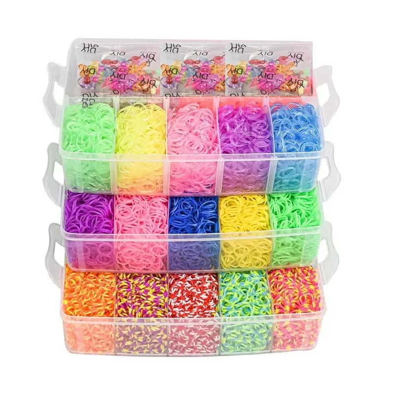 15000 Regenbogen-Leuchtgummibänder-Set für Kinder-Puzzle, DIY, handgewebtes Gummiband, leuchtendes Armband, Webstuhl
