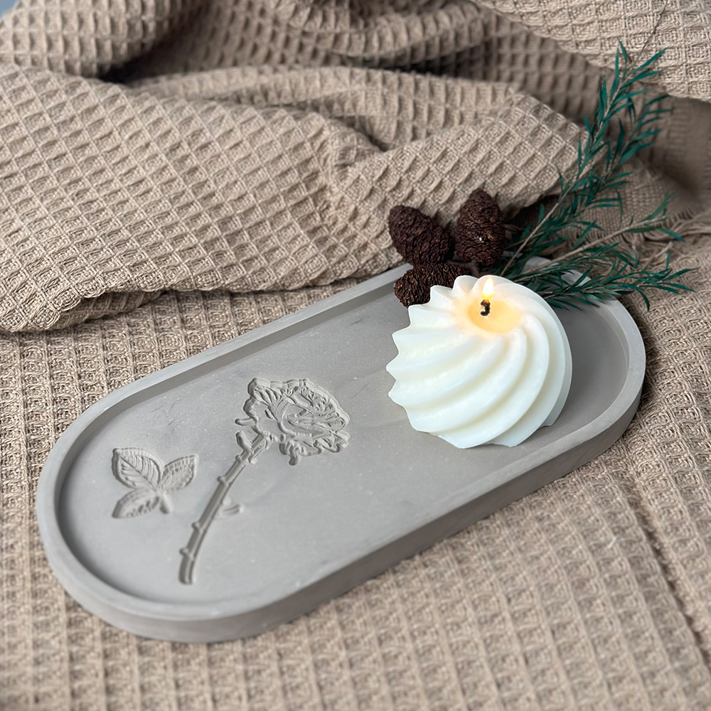 Carved Flower Oval Tray Silicone Mold DIY Concrete Cement Storage Dish Mould Jewelry Display Plate Plaster Resin Casting Molds
