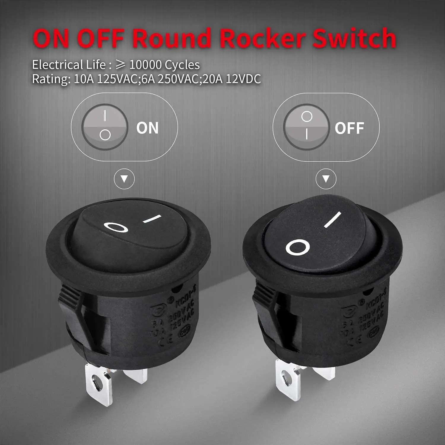 DaierTek 5 uds interruptores basculantes redondos ON Off SPST 20mm Mini 12 voltios CC Mini interruptor de palanca circular 12V para coche automotriz RV 2 pines