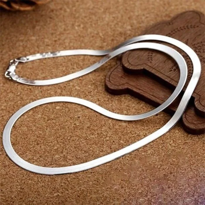 Chất Liệu Bạc 925 Mạ Vàng 18K 4MM Dẹt Dây Chuyền Vòng Đeo Cổ Cho Nữ Cao Cấp Mịn Trang Sức Cưới Tặng Vòng Cổ Choker Xương Đòn vòng Cổ