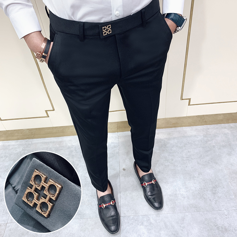 Primavera 2025 calças masculinas coreano fino ajuste casual tornozelo comprimento calças streetwear masculino de alta qualidade preto cinza cáqui vestido terno pant