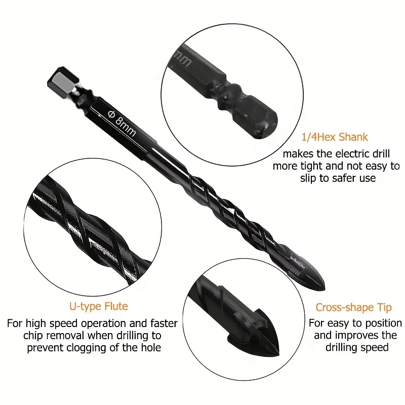 7 ชิ้น Hex Masonry เจาะ Bits 1/4 Shank ไทเทเนียมเหล็กโลหะเจาะข้ามสําหรับแก้วเซรามิคคอนกรีตอิฐ Hard เจาะชุดเครื่องมือ Bit