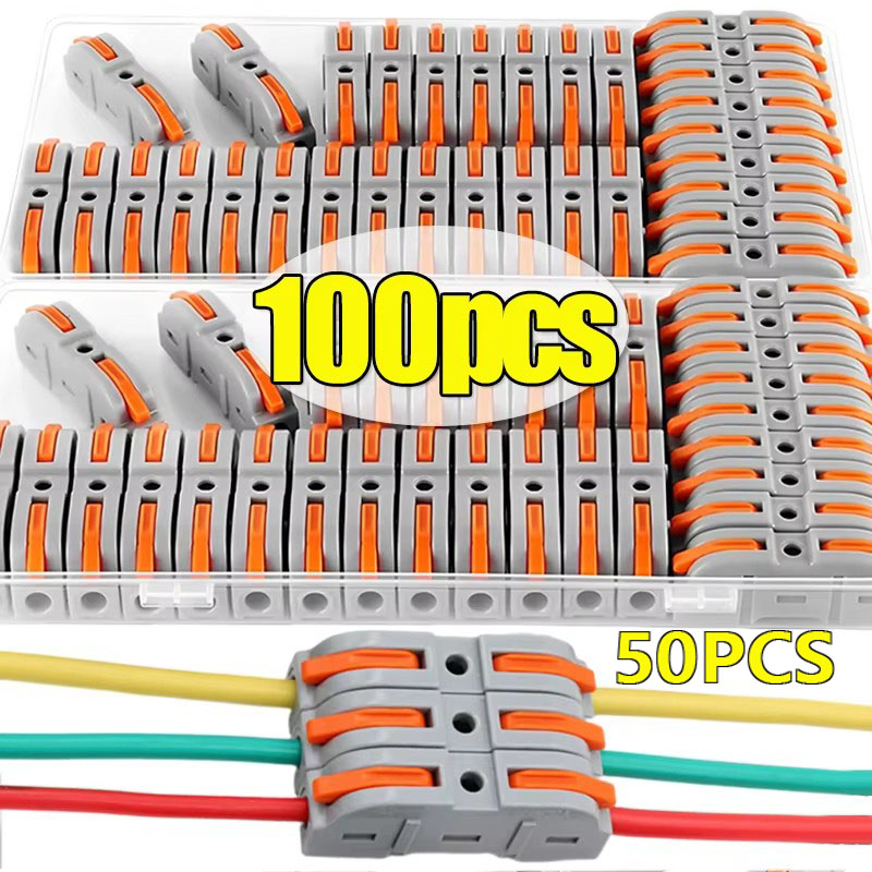 50/100 Pieces Universal Lever-Type Cable Connectors 1-to-1 Direct Connection Assembly Type Electrical Connectors Wire Terminals Quick Connection