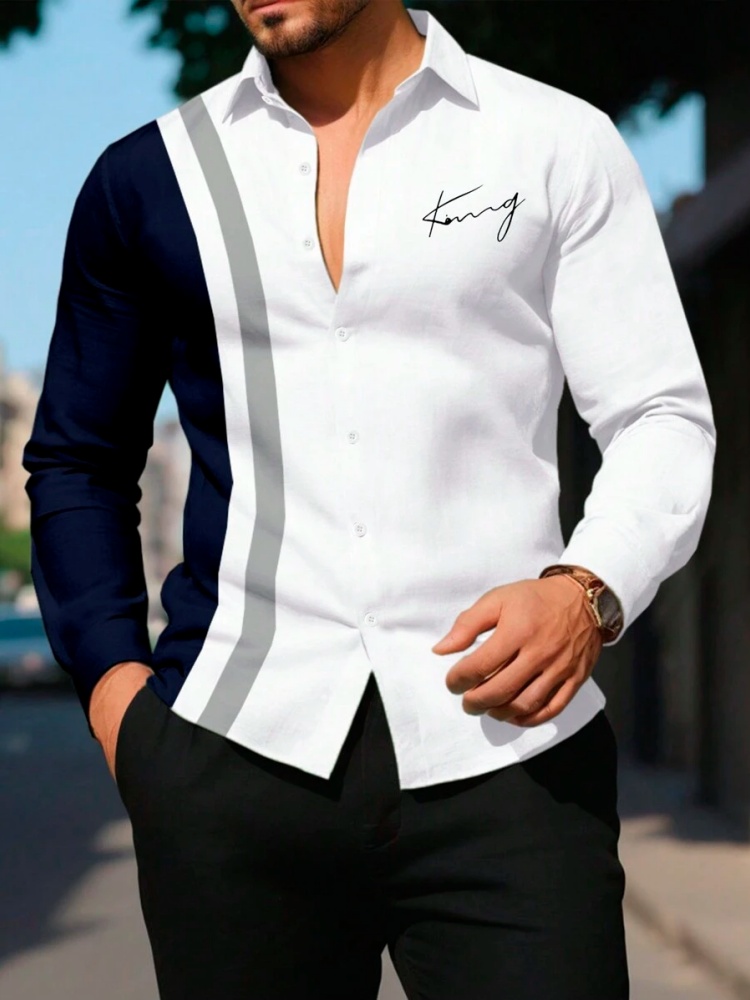 Striped Printed Men's Long-sleeved Shirt Summer Casual Men's Single-breasted Shirt Beach Pool Party Men's Fashionable Shirt