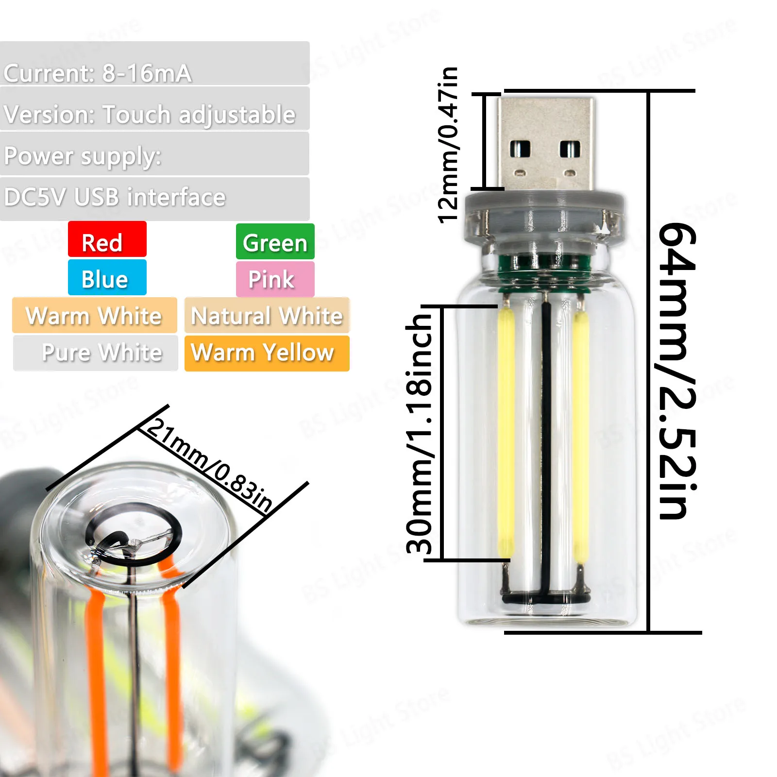 1pcs 0.3W 5V Retro Edison Dimming Light Bulb Light Source USB Mobile Power Interface Light Night Light Power Bank Laptop
