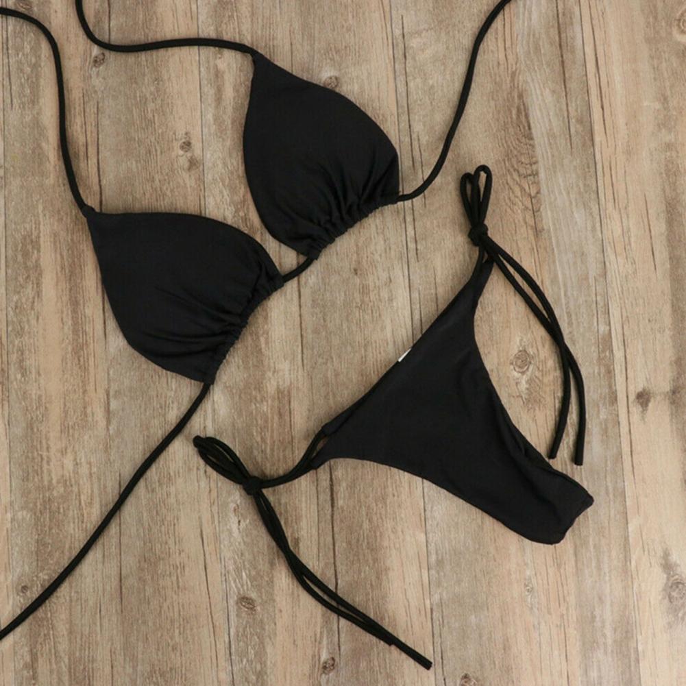 2 ชิ้น/เซ็ตชุดบิกินี่สีทึบ Halter สายคล้องคอผู้หญิงชุดว่ายน้ําชุด Beachwear ผู้หญิงชุดว่ายน้ําเซ็กซี่ชุดว่ายน้ําบิกินี่