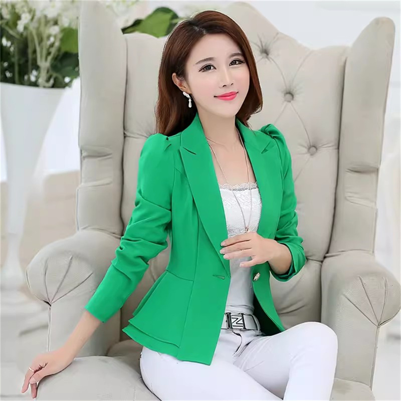  Spring Outfit New Long Sleeved Suit Jacket Women's Jacket Korean Slim Fit Ruffled Edge Blazer Women's Short Solid Colored Suit