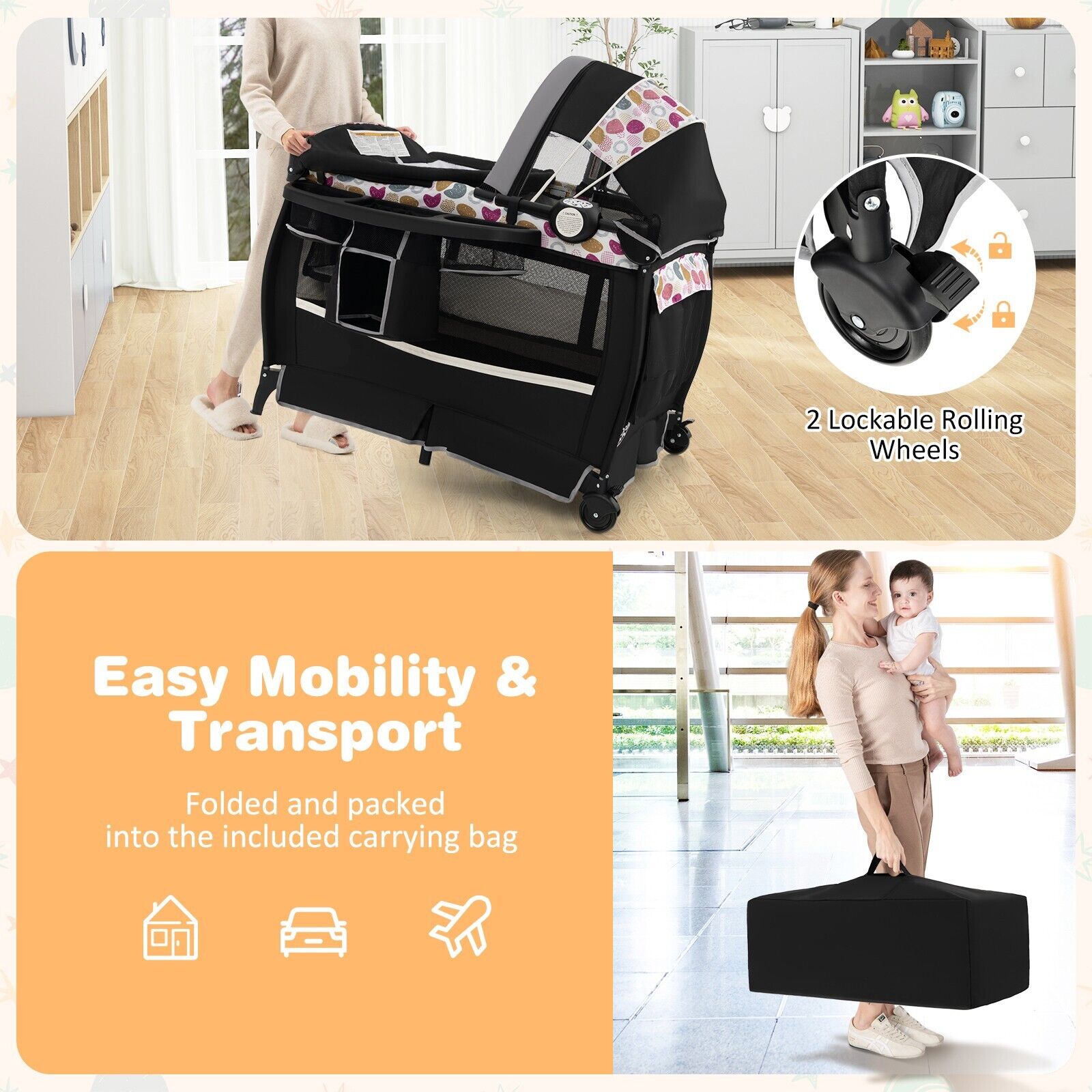 DORTALA 4 in 1 Baby Crib Bassinet Bed Infant Changing Table Portable Nursery Play Center