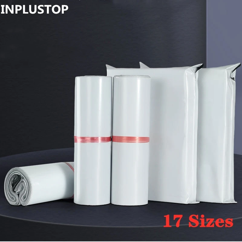 Inplustop novo cinza branco mail express sacos ploy opaco envelope armazenamento sacos de correio sacos de correio selo saco de correio vários tamanhos