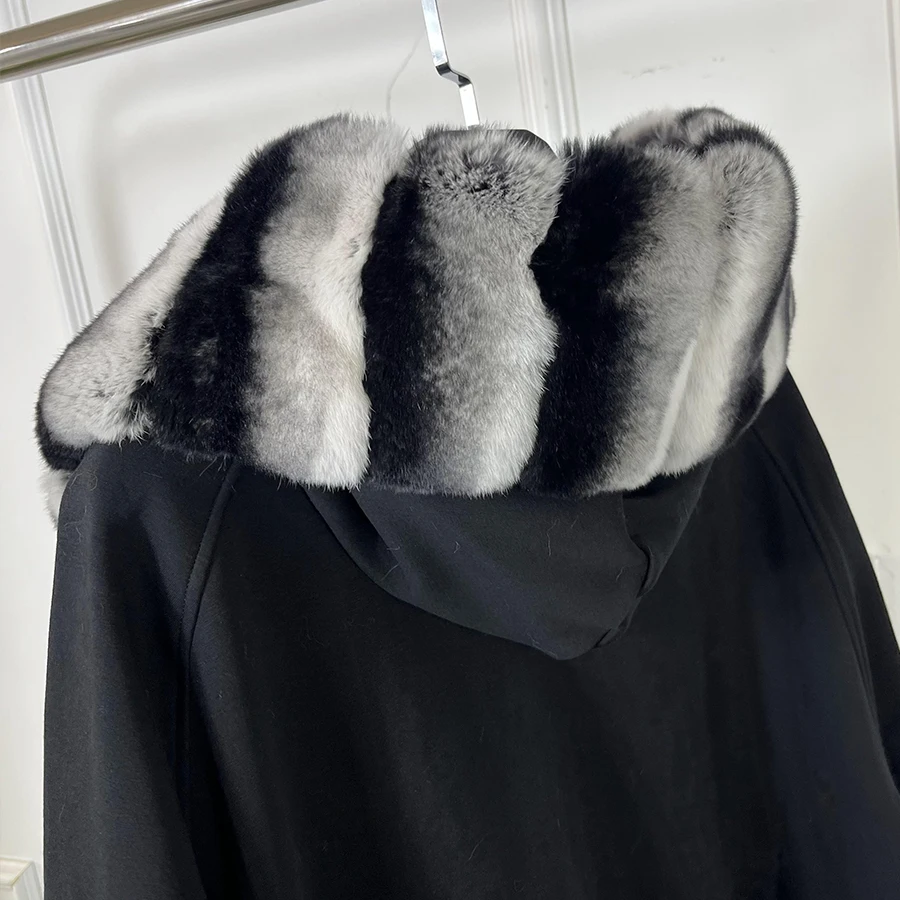Abrigo de piel de conejo Real Rex para mujer, Sudadera con capucha informal, suéter de cachemira, chaqueta de moda, otoño e invierno, nuevo