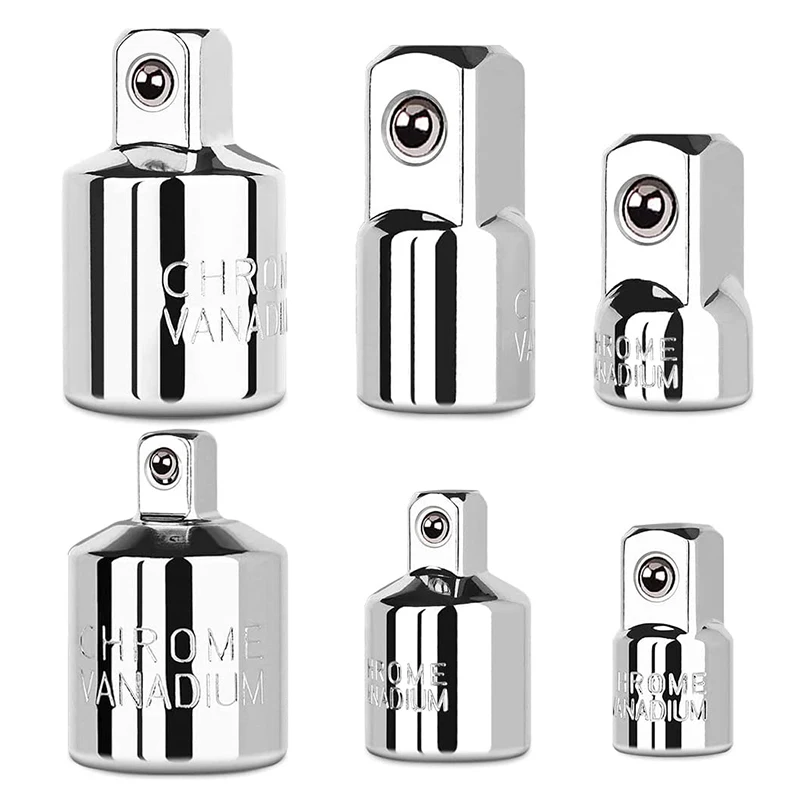 Juego de adaptador y reductor de enchufe de 6 piezas, trinquete/extensión de enchufe/kit de conversión de acero al cromo vanadio de 1/4", 3/8", 1/2"