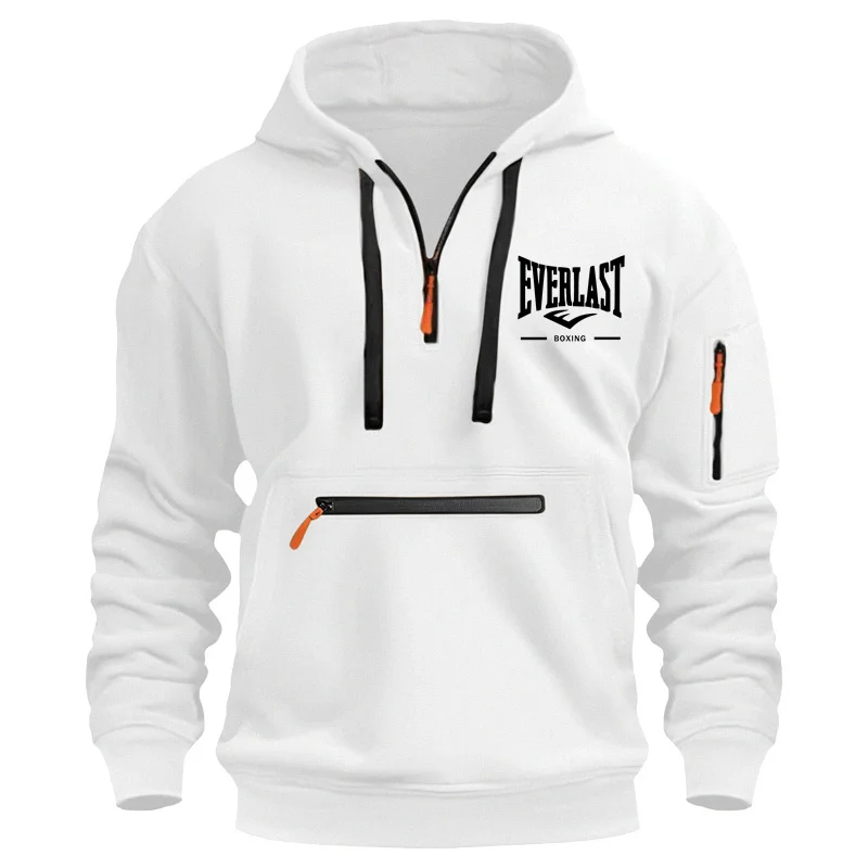 Moda outono e inverno roupas de marca masculina multi-cerniera design impresso moletom casual solto com capuz jumper