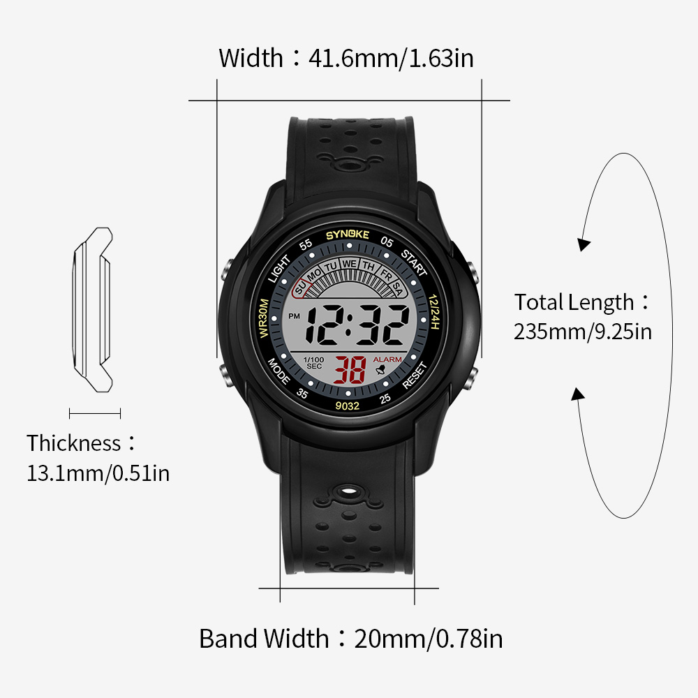 Reloj electrónico SYNOKE para hombre, reloj deportivo multifunción, reloj Digital LED luminoso resistente al agua, moda para estudiantes y niños