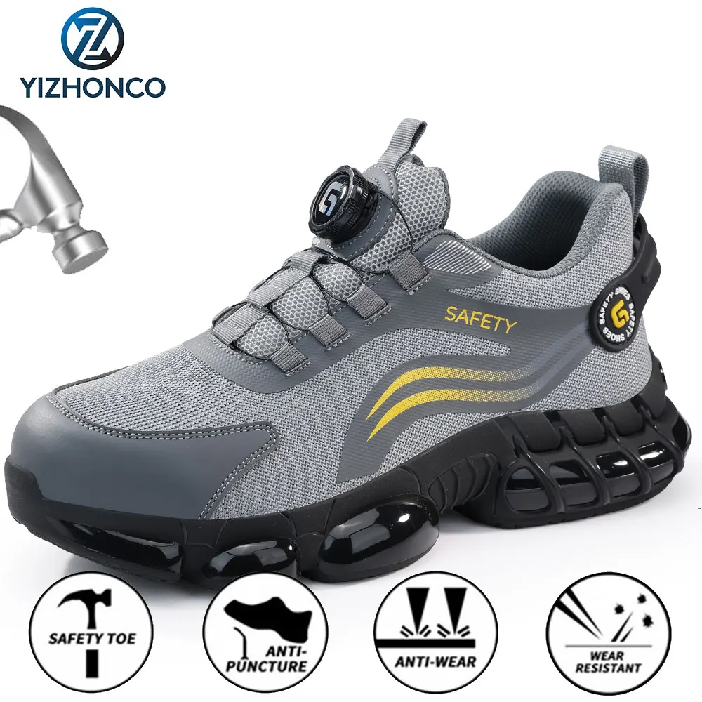YIZHONCO Man Safety Shoes for Work Mesh Upper Breathable TPU Sole Cushioned Anti-slip Lightweight Man Safety Shoes for Work