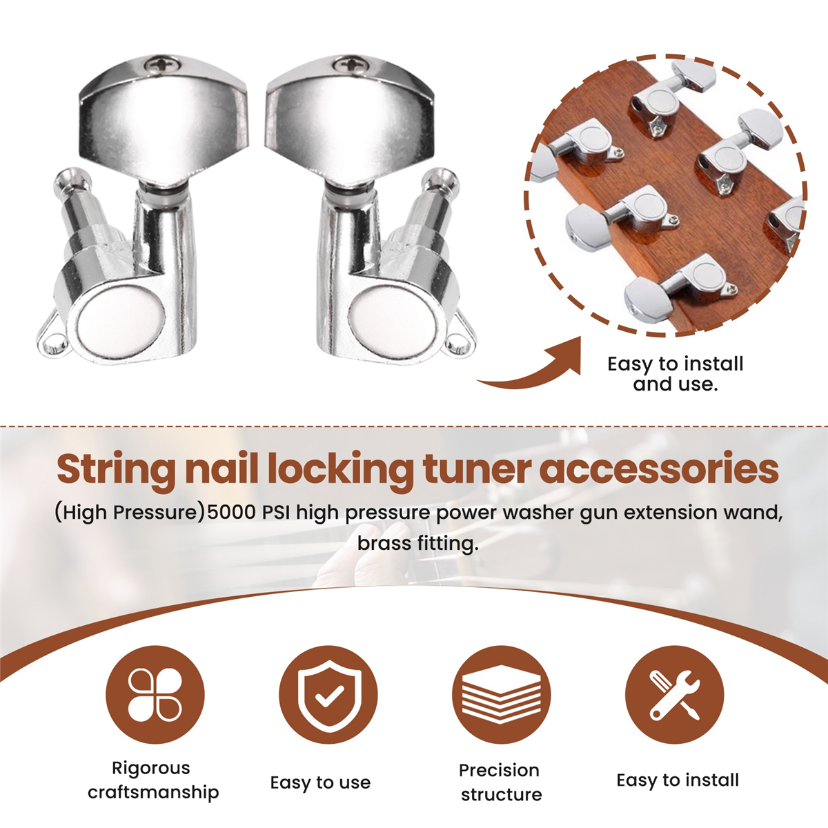 A71P 6 Stuks Verzegelde Gitaar String Pinnen Locking Tuners 3L3R Stemsleutels String Tuner Akoestische Gitaar Tuner Machine Knop