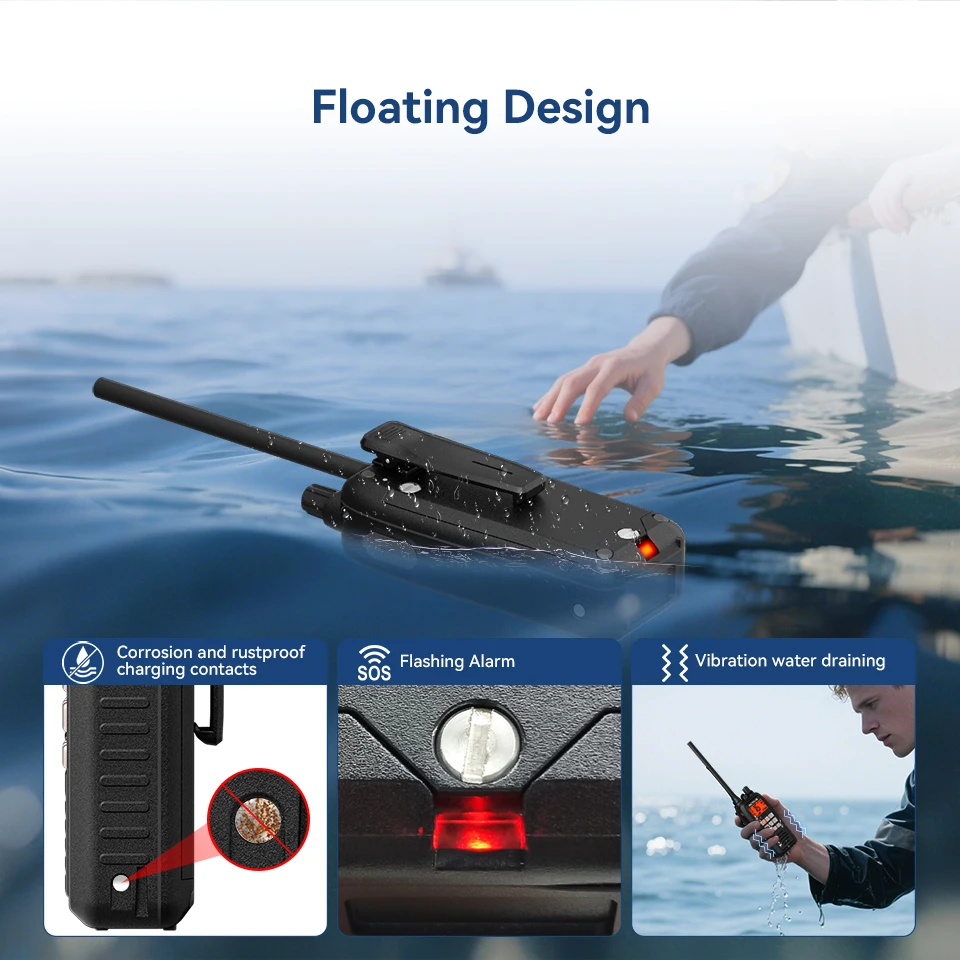 Retevis RM15 Marine-Radio-Transceiver, VHF, IP68, wasserdicht, schwimmendes Radio, tragbar, große Reichweite, Walkie-Talkies zum Bootfahren