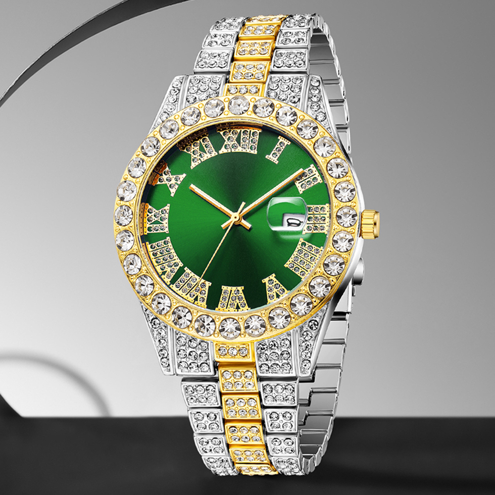 1 pçs conjunto de relógio de luxo feminino na moda luxo com calendário e água diamante relógio de quartzo adequado para correspondência de roupas diárias