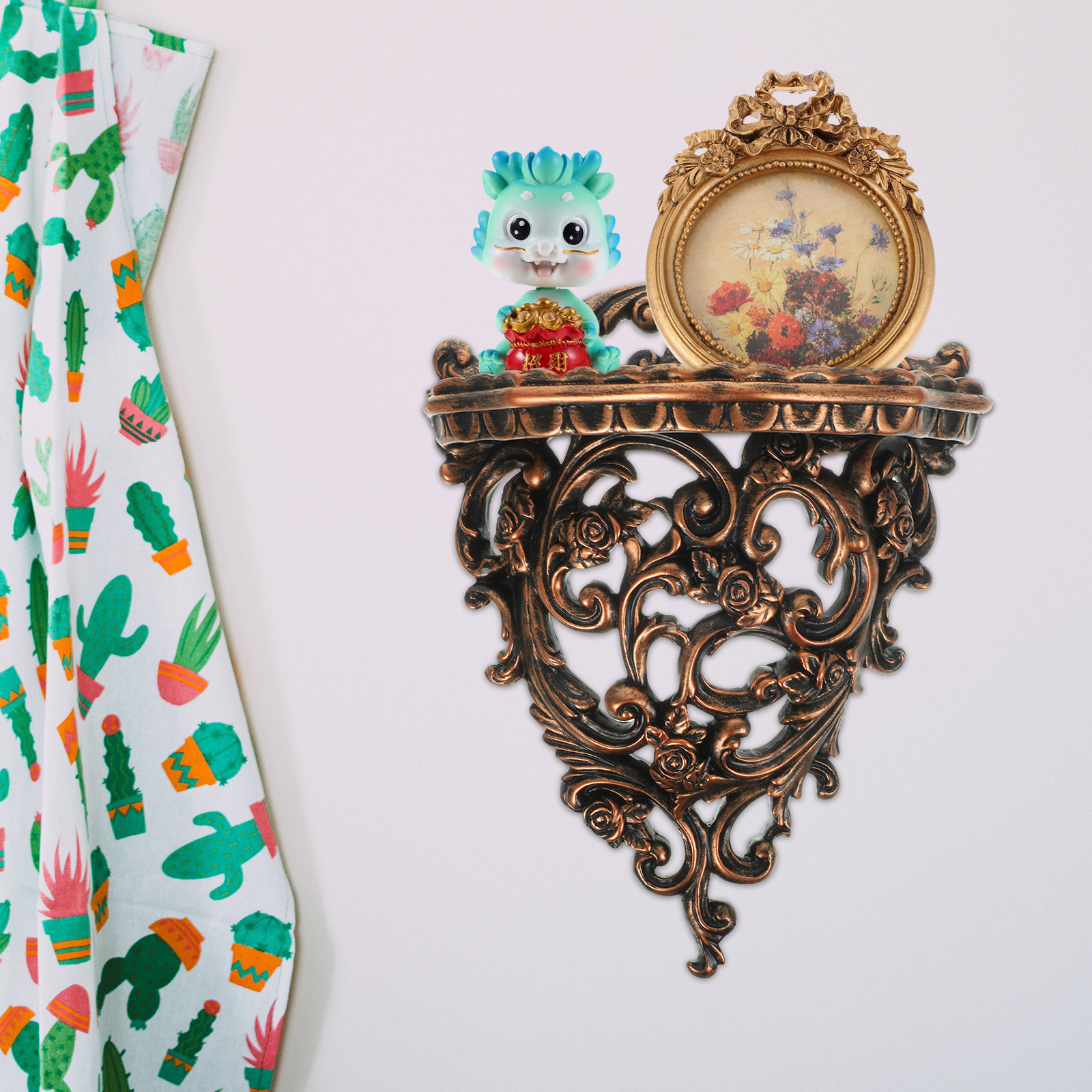 Scaffale decorativo da parete in metallo color metallo Scaffale decorativo Scaffale portaoggetti in stile europeo Contenitore per articoli vari per la casa Mobili per bambini