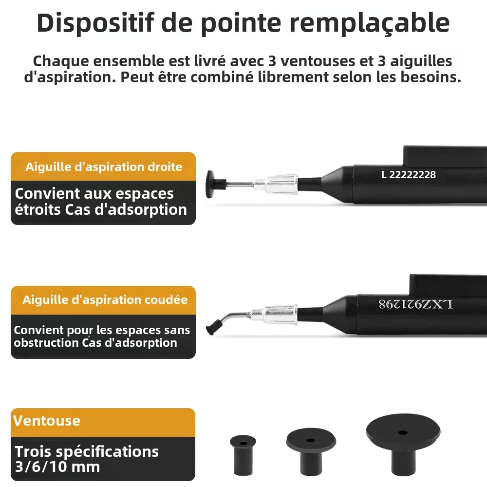 LUXIANZI Kit de stylo d'aspiration sous vide avec 3 pincettes IC SMD, outil de ramassage, pompe à ventouse, dessoudage à souder ​ Stylos à sucer