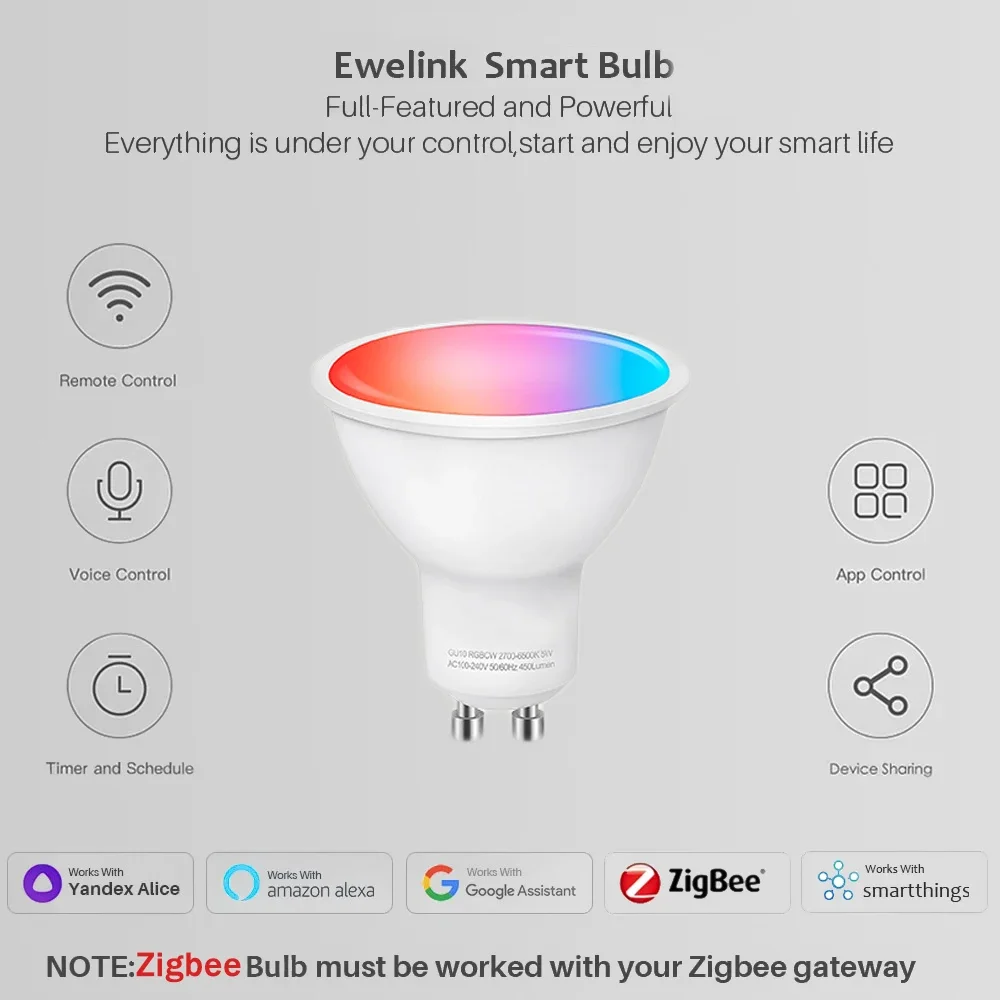 Lampadine LED GU10 Zigbee Lampada LED intelligente Wifi RGB CW WW Lampadina LED Funziona con Alexa Google Yandex Smartthings