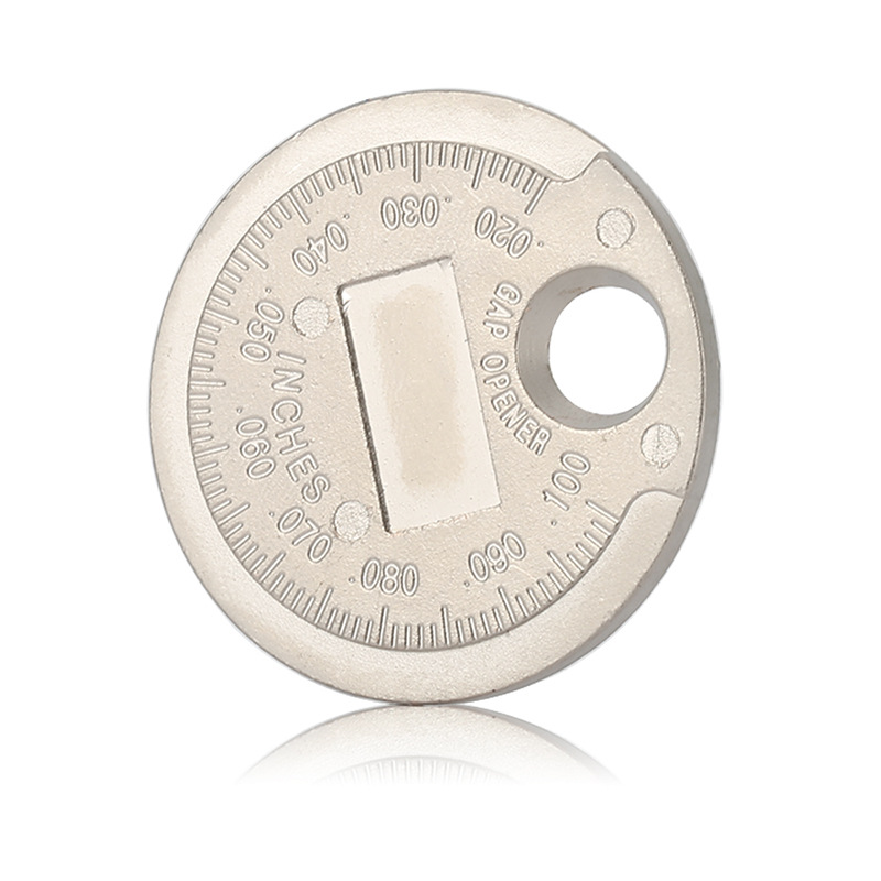 Herramienta de medición de espacio de bujía tipo moneda, rango de 0,6-2,4mm, herramienta de medición de huecos de bujía, 1 ud.