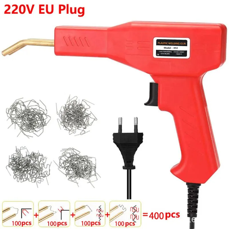 50W Red Plastic Welder Hot Nail Gun with 200-800 Nails for Car Bumper PVC Repair Garage Tool Kit