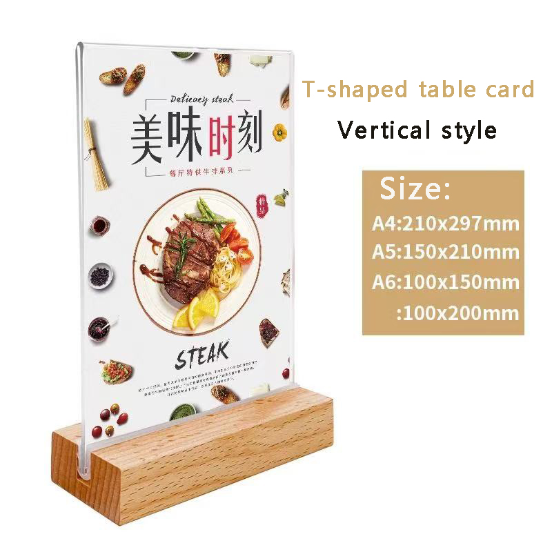 A6 A5 A4 Wooden L-shaped T-shaped Sturdy Table Card Double sided Label Display Card Stand Table Paper Stand Display Stand