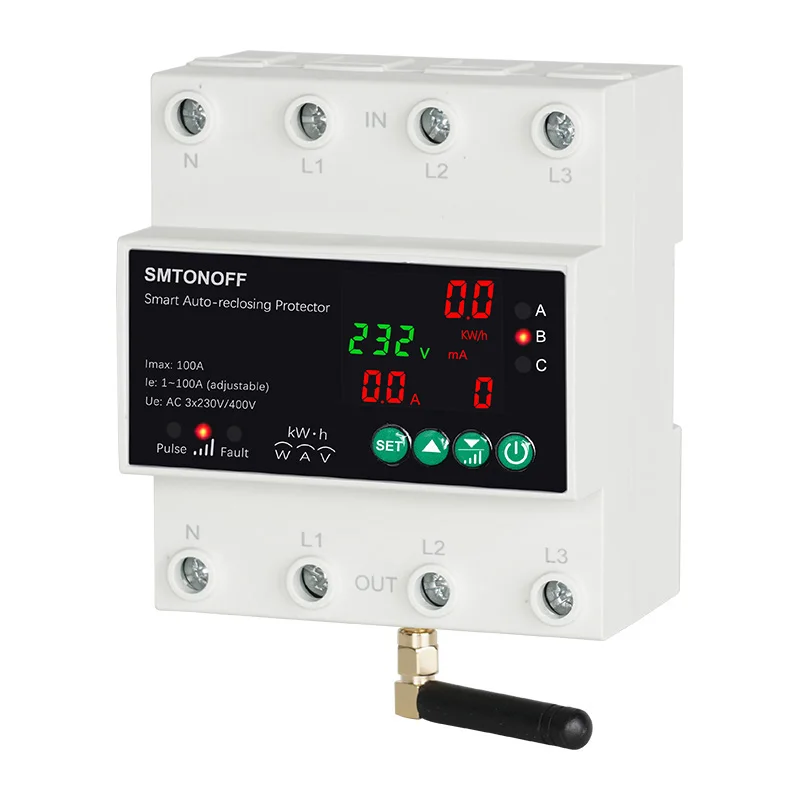 Tuya WiFi สามเฟส 4P 100A Auto-Reclosing Over ภายใต้แรงดันไฟฟ้า Protector เติมเงิน Meter Timer Switch เสียงรีโมทคอนโทรล