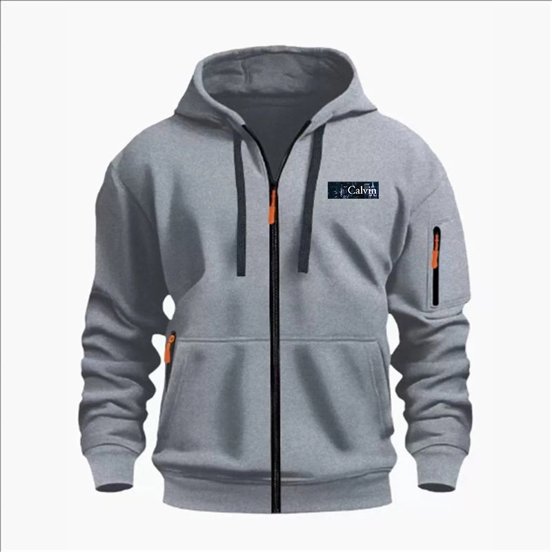 Moletons masculinos com bolsos com zíper fino cor sólida meio agasalho casual ao ar livre com capuz agasalho mangas compridas casacos