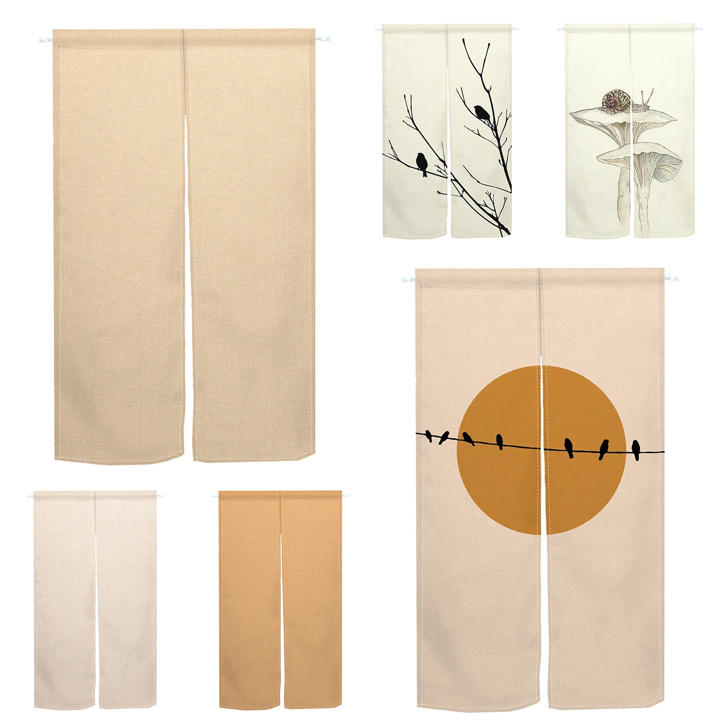 Cortina de puerta japonesa Beige y naranja, partición de habitación Simple de Color puro Noren, cortina corta de lino de cocina rústica, separador opaco