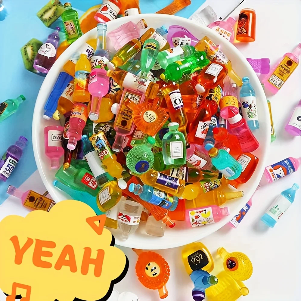 50 piezas de mini botella de bebida, decoración para casa de muñecas, funda para teléfono móvil DIY, botella de vino, decoración para casa de muñecas