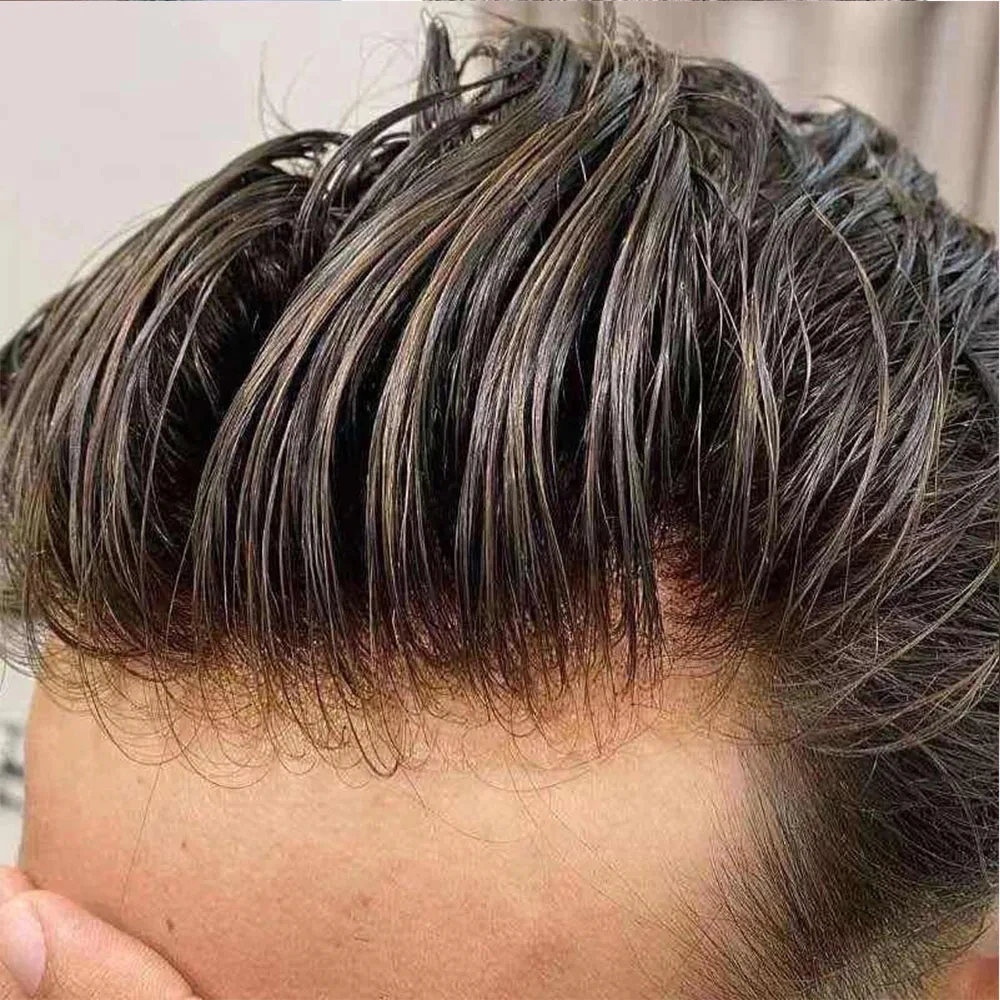 ナチュラルヘアライン 1B40 1b80 グレーブラックブラウン男性かつら人毛ウィッグマイクロスキン超耐久性フルスキン PU 毛細管プロテーゼ